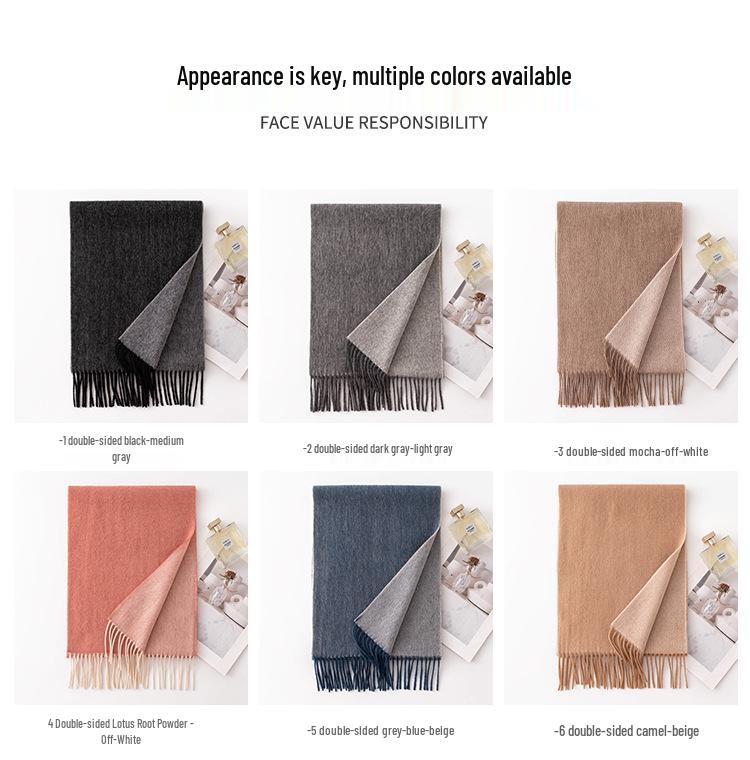 High-End Double-Sided 100% Lambswool Solid Color Scarf Shawl for Winter