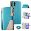 For Samsung Galaxy A05 4G Case Zipper Wallet Color Splicing Leather Flip Phone Cover with Straps