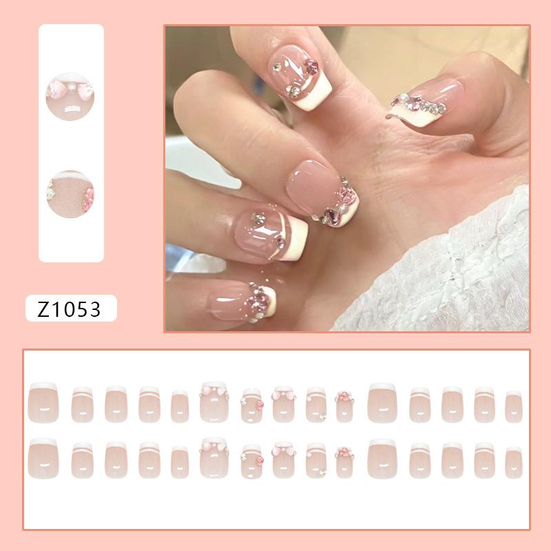 Simple Love Pearl Pile Diamond Lines French Sweet Versatile European and American Style Removable Manicure 30 Pieces