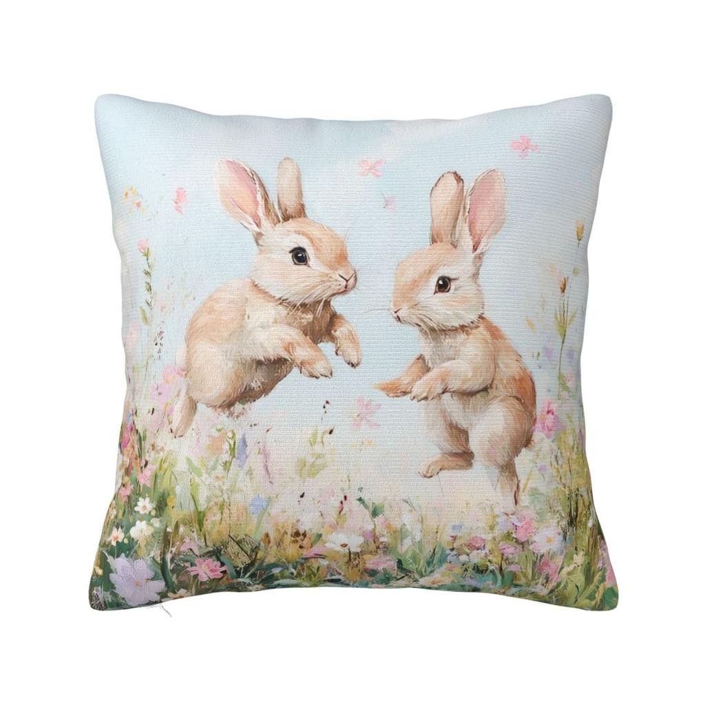 Easter Rabbit Square Pillow Case Cushions for Sofa Bunny Flower Custom Pillowcover Home Decor