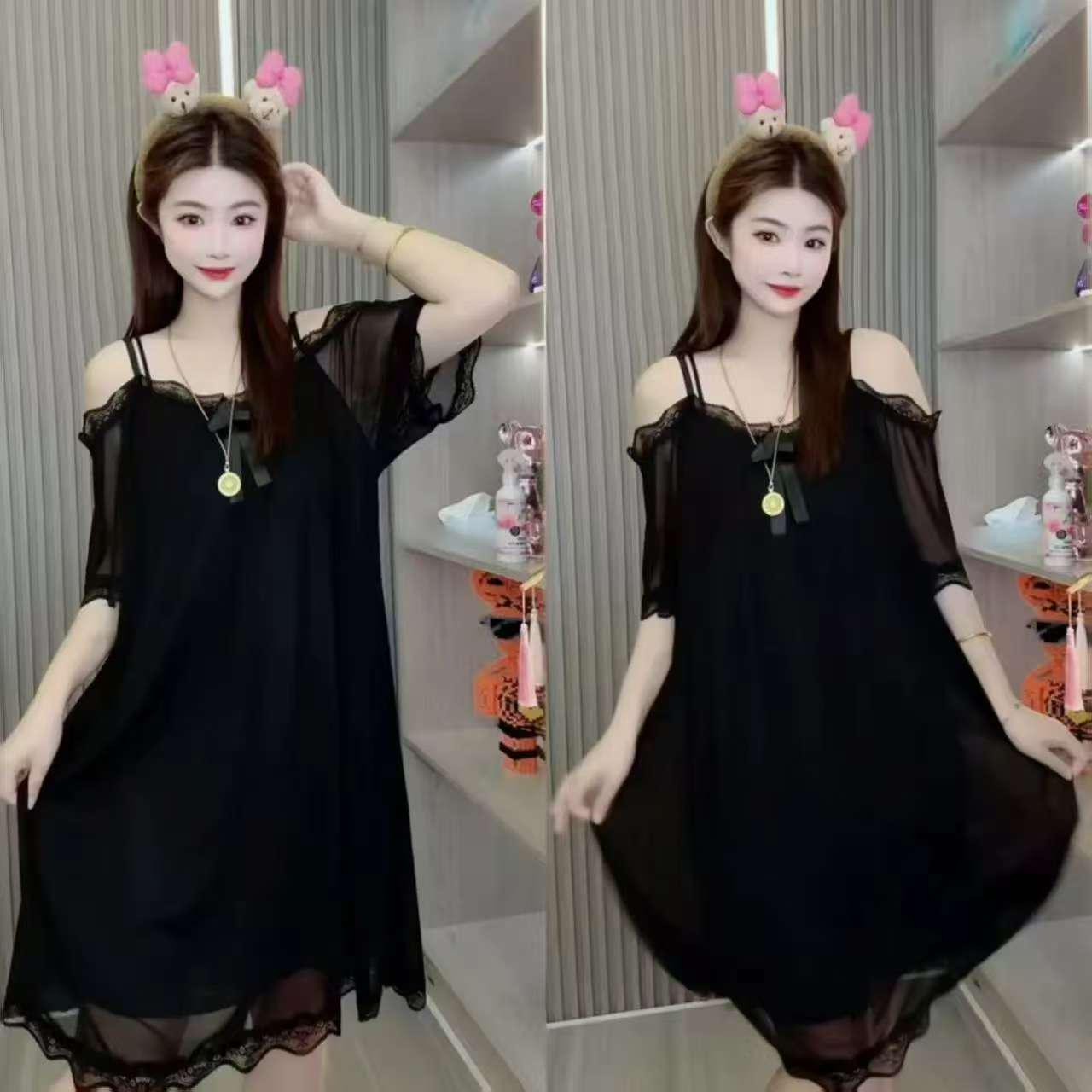 

French Sling Mesh Summer Nightdress for Women - Sweet and Stylish Pajamas 4XL (160-180 Jin)