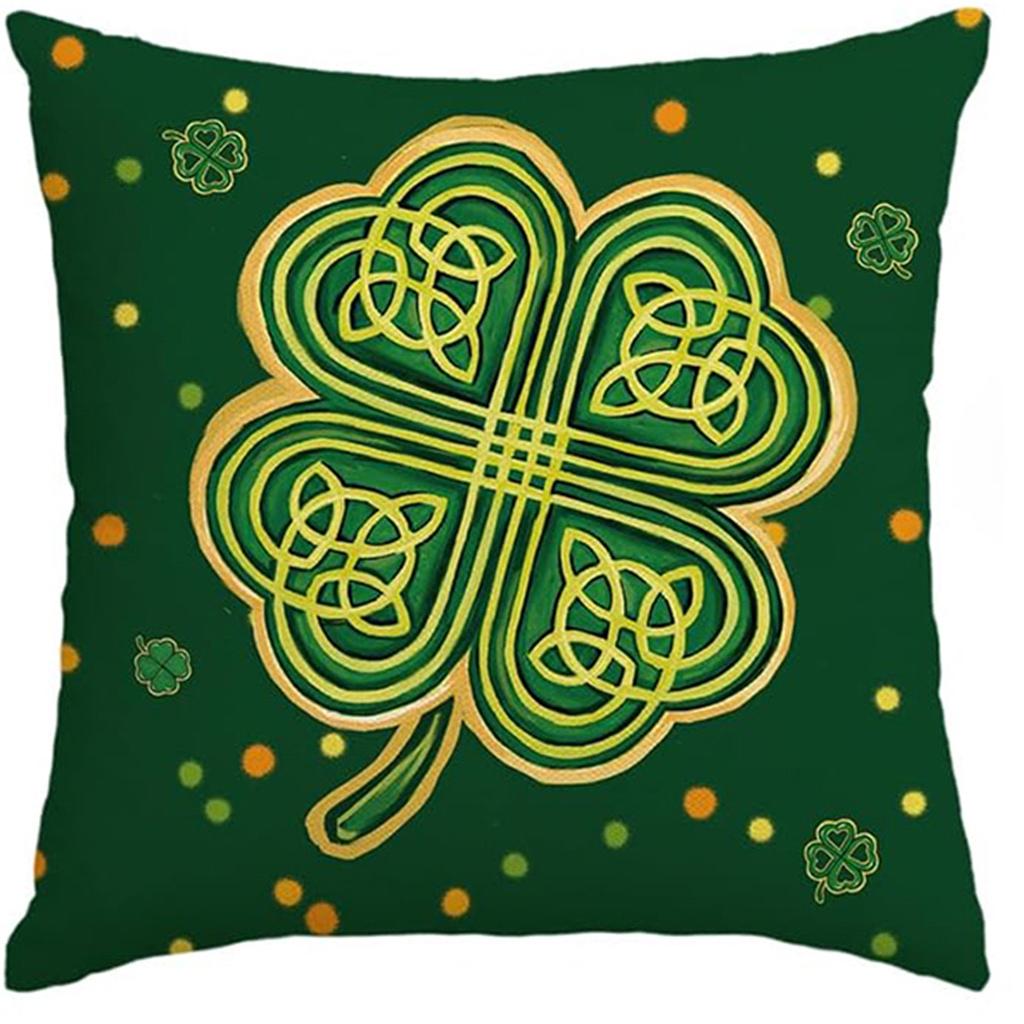 St. Patrick's Day Pillow Cover Line Printed Pillow Cover Green Four-leaf Crocodile Cushion Cover