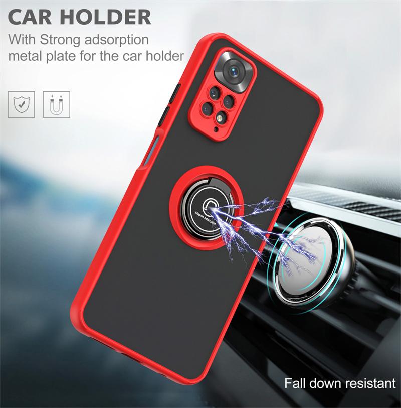 Shockproof PC Matte Armor Case For Xiaomi Redmi Note 11 11S 11E 11Pro 4G 5G Car Magnetic Ring Holder Cover for Redmi Note11 Pro