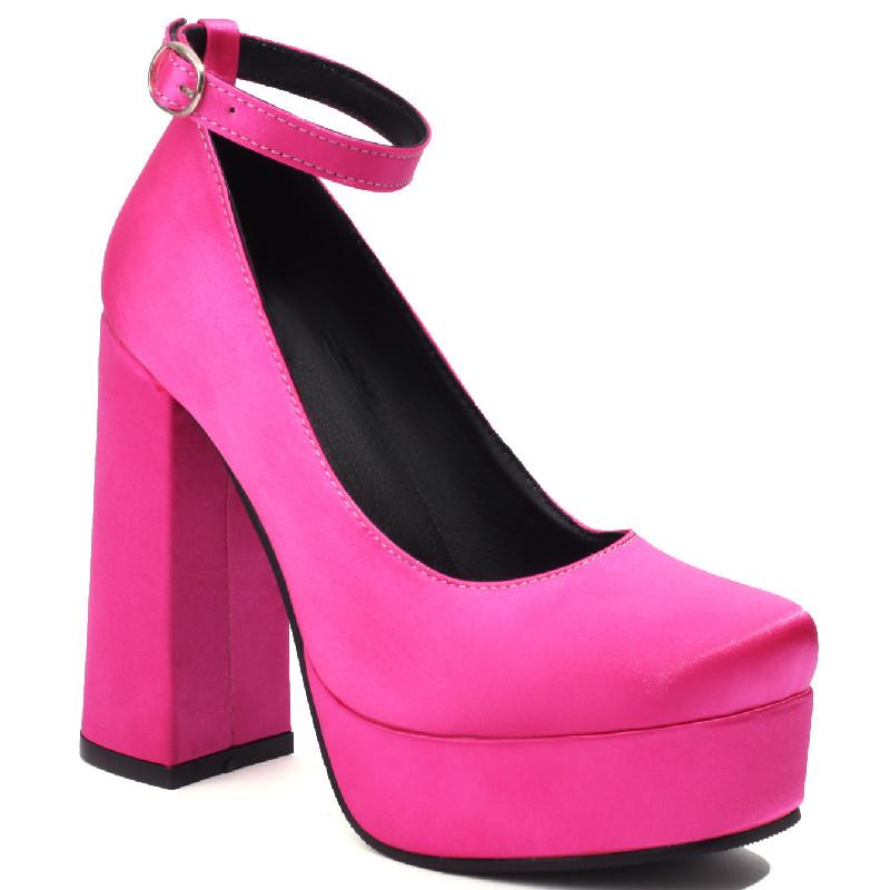 

Модные сексуальные женские туфли на высоком каблуке 2024 года, весенние туфли-лодочки с круглым носком, черные, красные, розовые, атласные, на каблуке, для танцев, свадеб, для женщин, большого размера 39