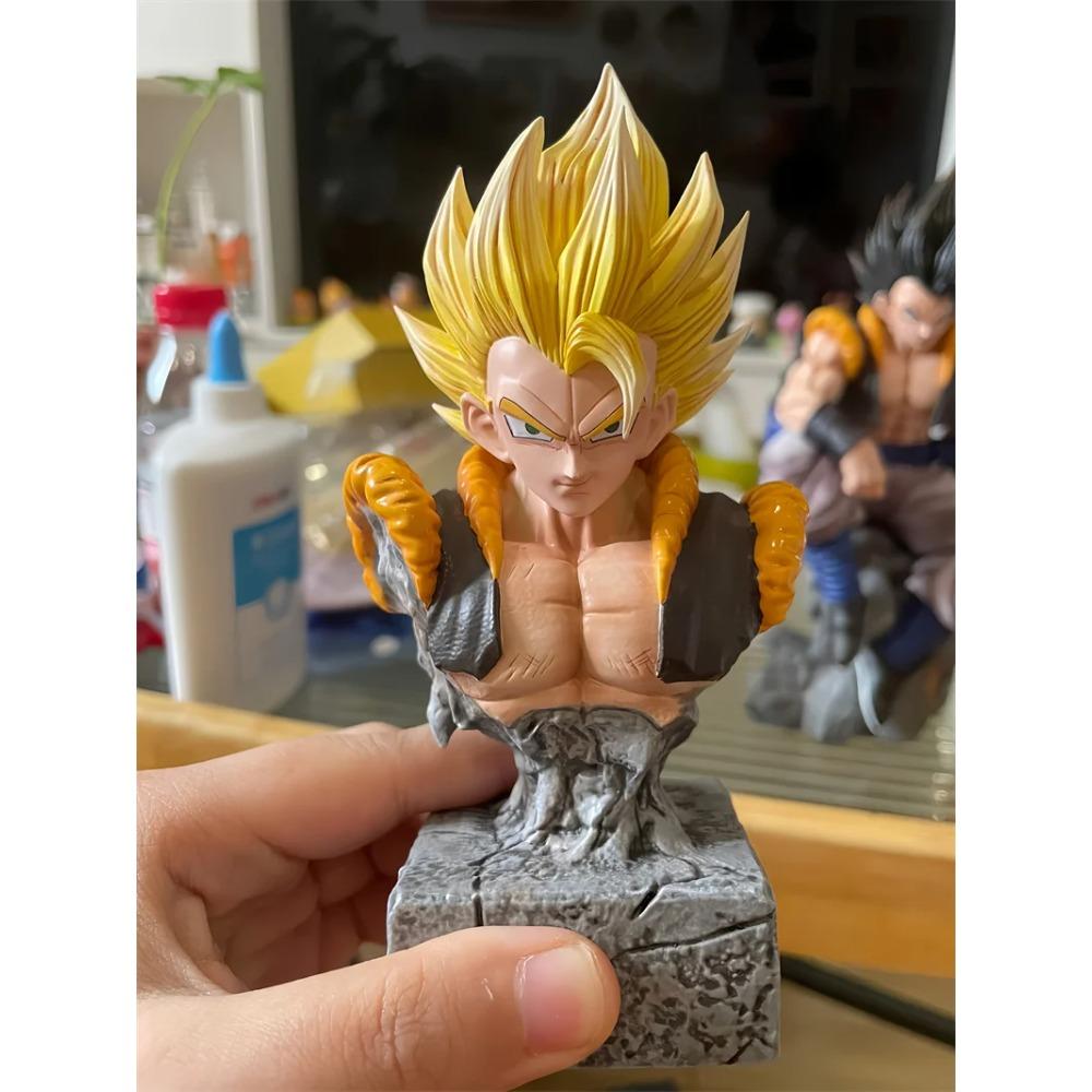 2024 25cm Anime Dragon Ball Figure Gk Three Head Replaceable Sitting Posture Gogeta Figure Model Ornaments Toy Birthday Gift