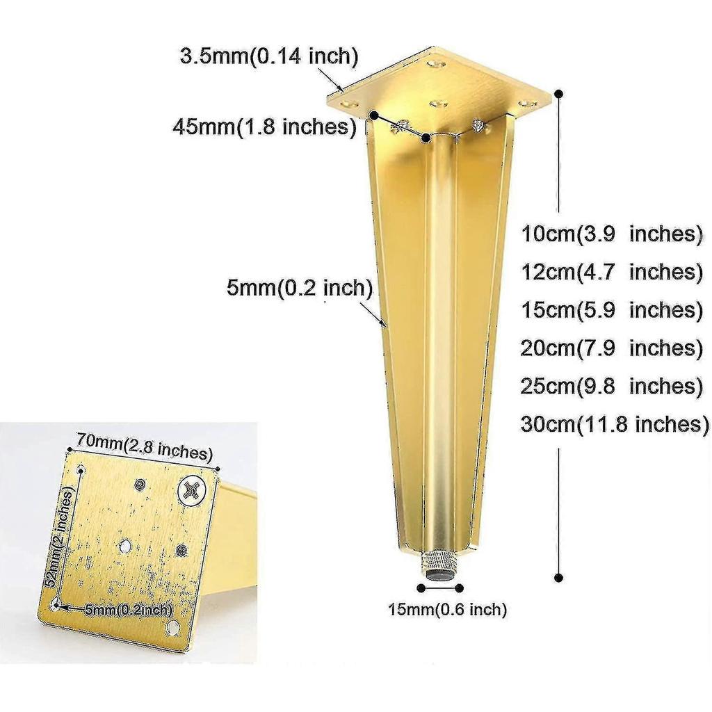 Furniture Legs, 4 Pack Cabinet Feet, Adjustable Tapered Furniture Table Legs, Armchair Sofa Replacement Legs (Gold, 15cm)