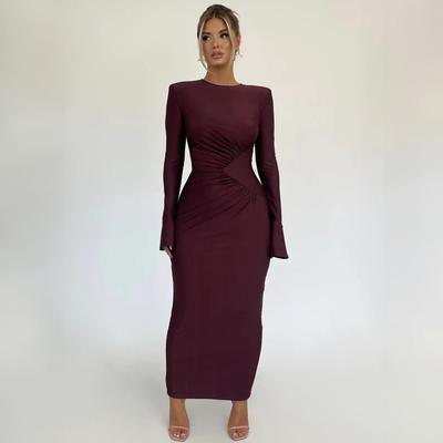 Vestido Bodycon de Plisado de Alta Elasticidad Para Mujer 2024 Robes Vestido Elegante de Fiesta de Noche Invierno Maxi Largo Vestido