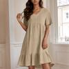 Ladies' Casual And Fashionable Solid Color Dress, Loose Short Sleeved Waist Cinched Dress