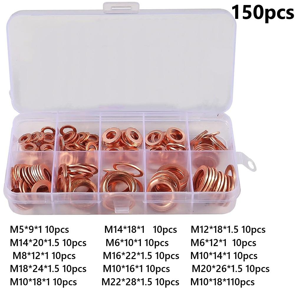 Red Copper Flat Washer Seal Ring Set Copper Washer Gasket  Set Flat Ring Seal Assortment Kit With Box 50/100/120/150/280pcs
