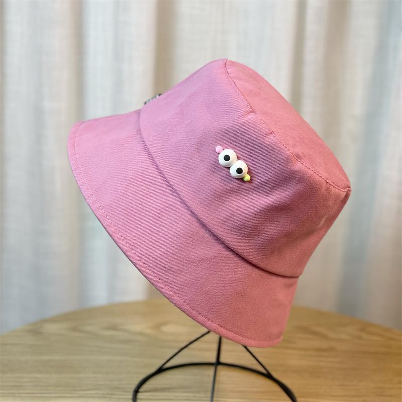Новая корейская мультяшная вышитая панама для женщин, солнцезащитная, двусторонняя розовый