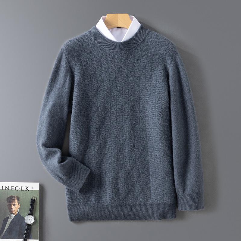 Men s 100% Wool Cable Knit Sweater, 2025 Autumn/Winter, Round Neck Pullover, Thick Business Layer L