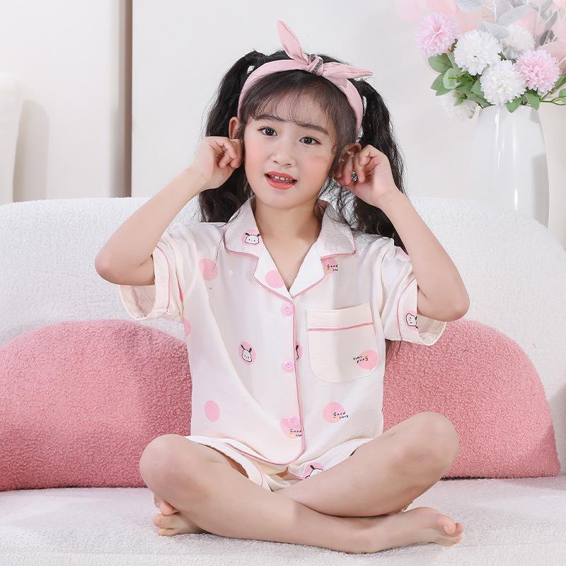 

Пижамный комплект Summer Cloud Cotton Cartoon для девочек - Милая рубашка с короткими рукавами и шорты для детей Size 12 [115-125CM]