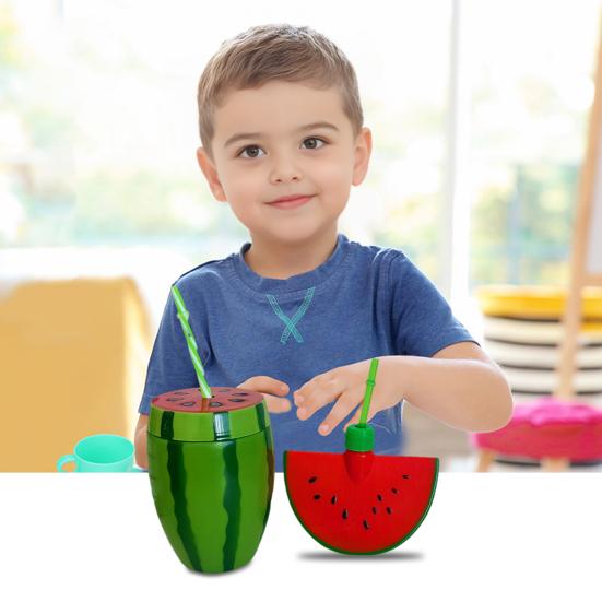 Watermelon Cup with Lid And Straw Reusable Plastic Watermelon Drinking Cups Fun Fruit Drinkware for Parties Picnics And Summer Events