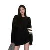 Women's Black Retro-Style Loose Knit Pullover Sweater for Autumn and Winter