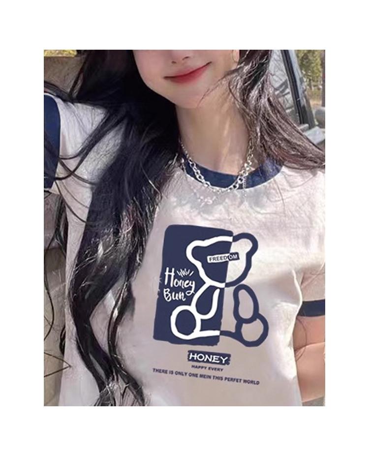 2025 New Loose Slimming Contrasting Short-Sleeved T-Shirt for Women's Summer Versatile and Beautiful Printed Top