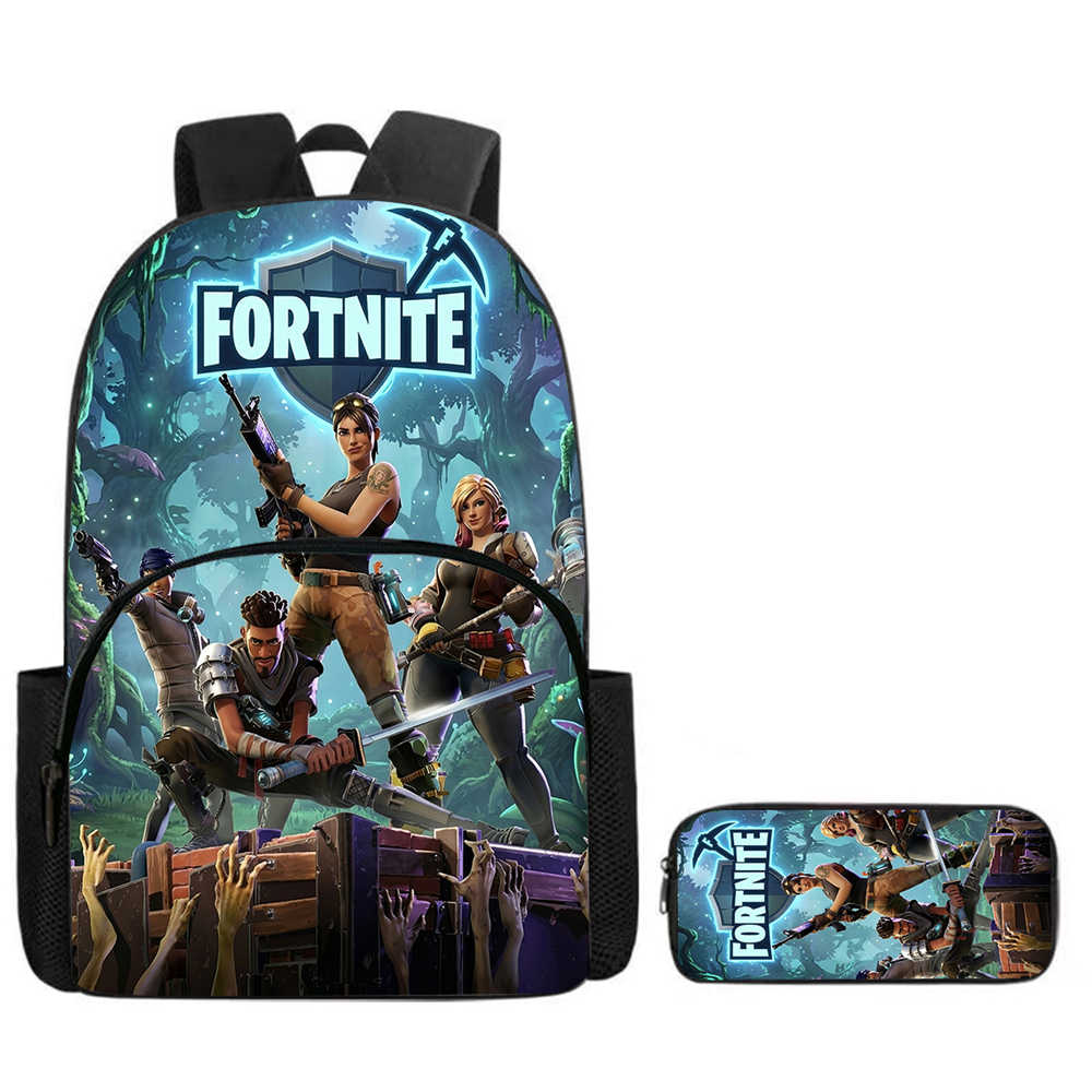2Pcs Set Backpack With Front Pocket And Pencil Bag,Cartoon Fortnite School Bags For Boys Girls Age 5-10,Durable Lightweight Bags