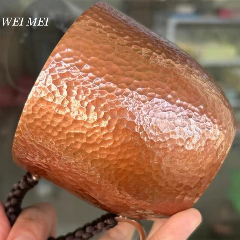 Vintage Copper Coffee Cup,Thickened 350 ml Breakfast Mug,Handcrafted Carving Luster Corrugated Texture Woven Tea Cup Tableware