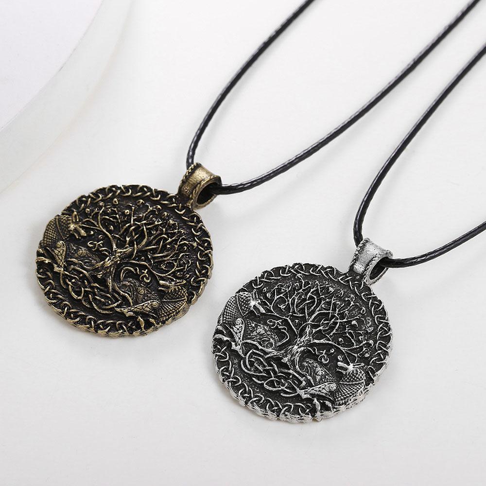 Tree Of Life Pendant Necklace Double Wolf Amulet Wiccan Talisman Viking Jewelry For Men Women
