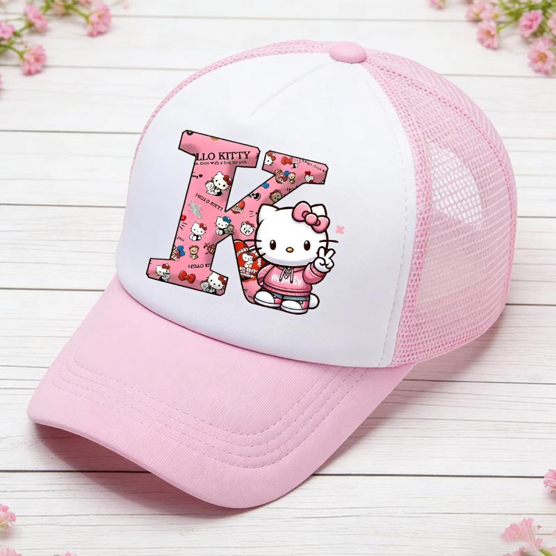 Hello Kitty Baseball Cap for Kids Adult Cartoon Letter Mesh Cap Kawaii Peaked Hat Pink Summer Cap Girls Woman Accessories Gift