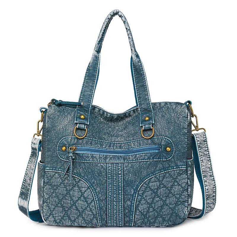 Håndveske med stor kapasitet Mykt skinn Multifunksjonell totebag Vintage dame skulderveske