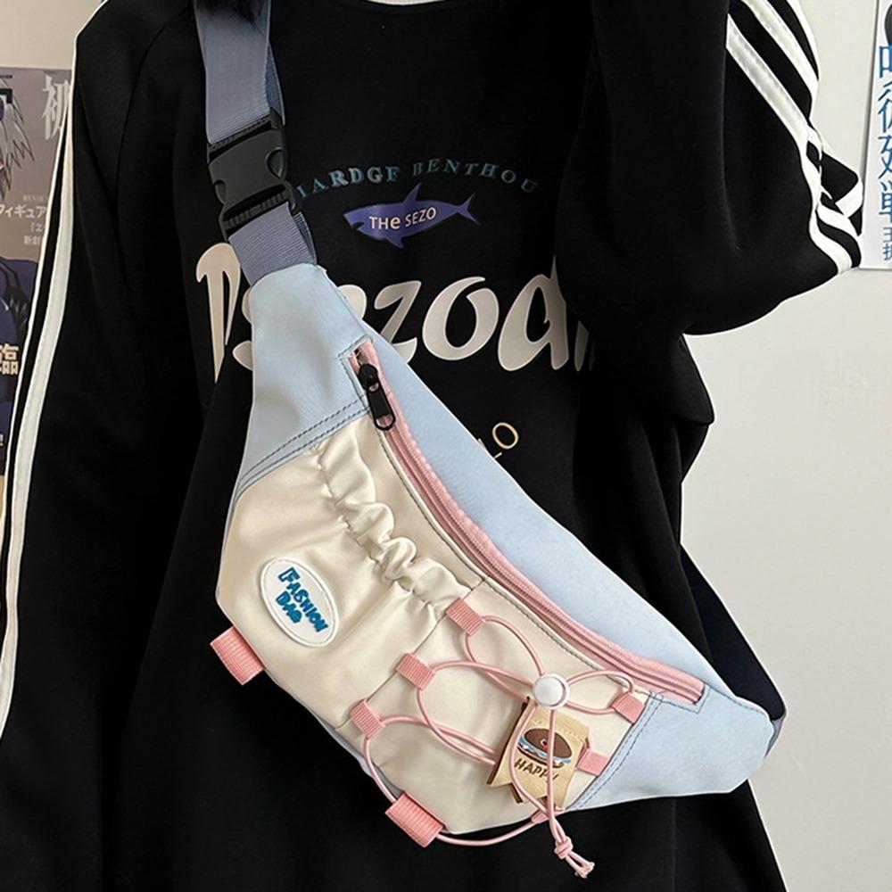 

Nylon Crossbody Chest Bag Japanese Style Running Waist Bag Teenage Girls синій