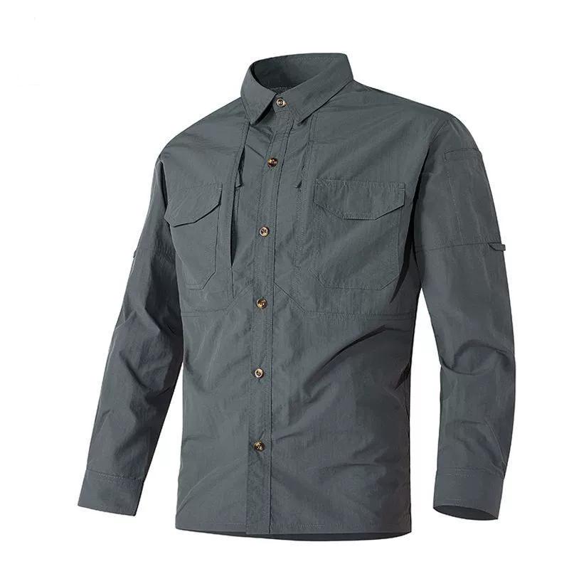 Spring Autumn Tactical Shirts Men Work Long Sleeve Shirt Outdoor Combat Multi-Pocket Quick Dry Cargo Camping Shirts