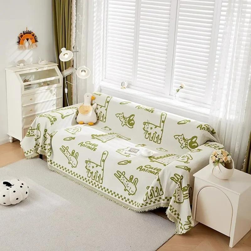 

Чехлы для диванов с рисунком кошек в стиле граффити для гостиной, мультяшные полотенца с кисточками, чехлы для диванов с защитой от царапин от кошек 130x180cm зелёный