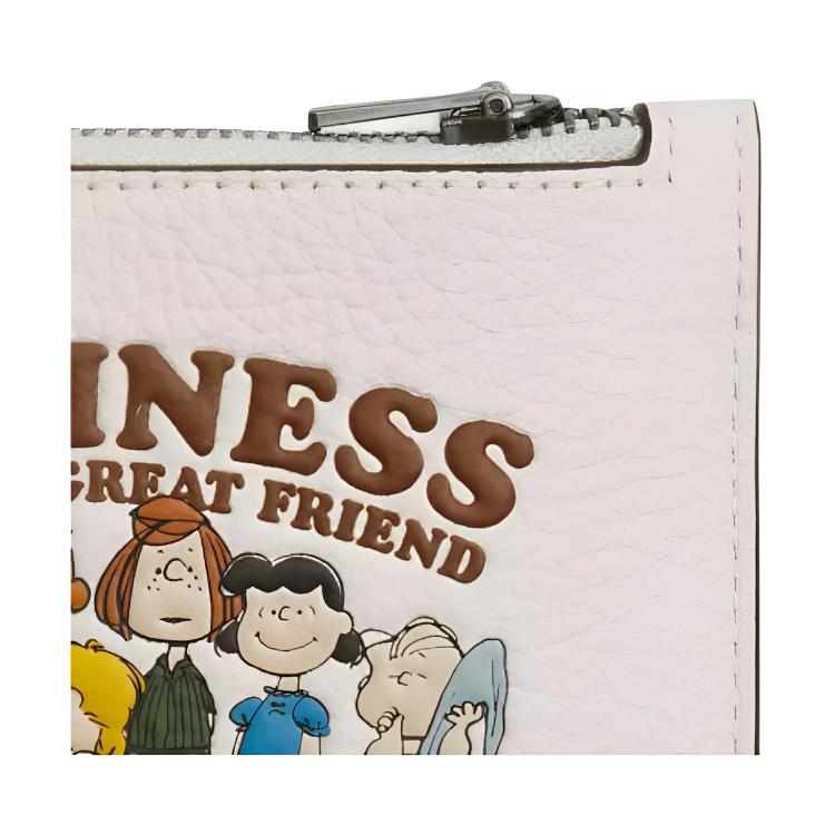 New COACH PEANUTS Pebble Leather Card Holder Mini Men's Chalk CBM79-QBCAH