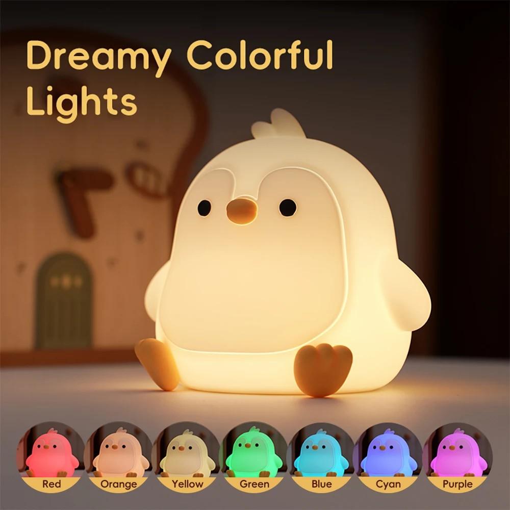 D2 Cute RGB 7 Colors Silicone Penguin Night Light Rechargeable Sleeping Nursery Nightlights Touch Sensor For Beside Table Lamp