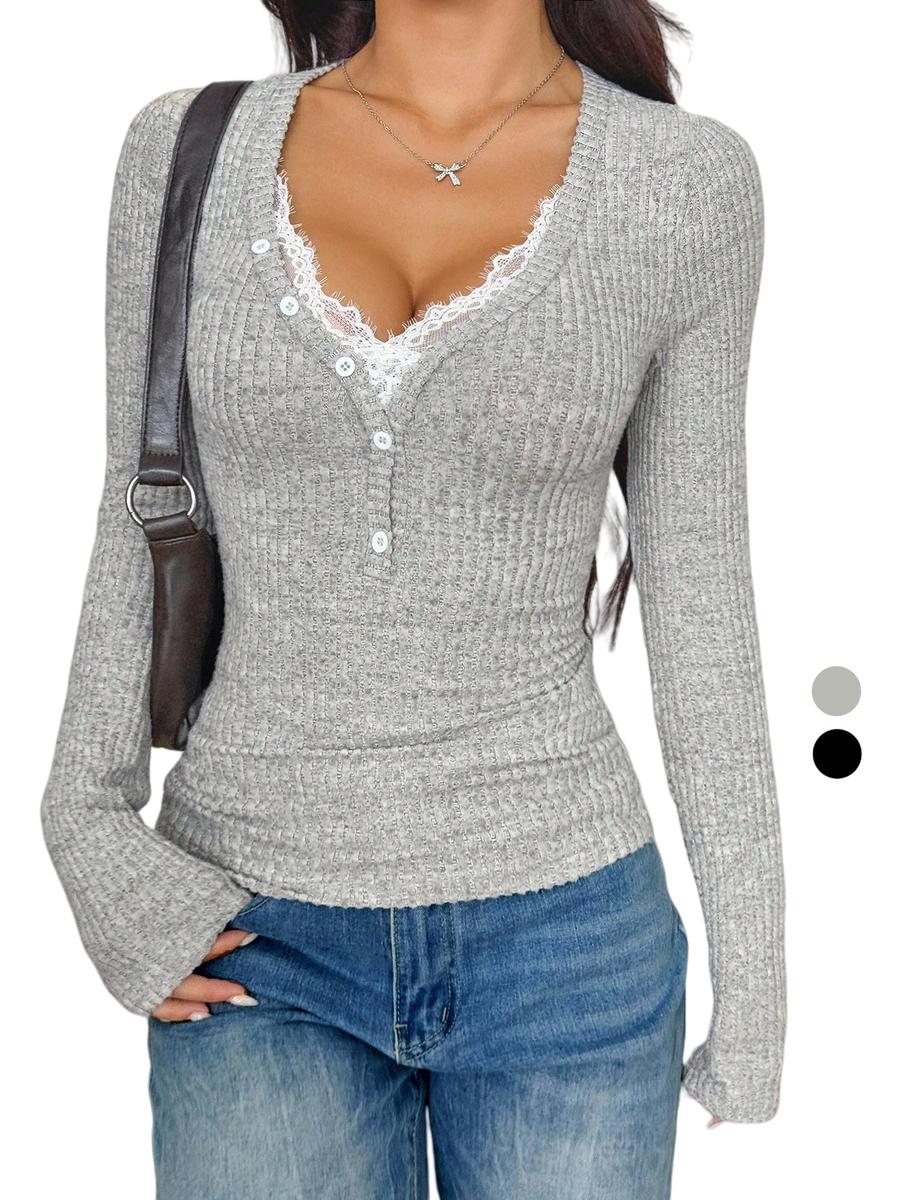 

Женский топ с V-образным вырезом, рюшами и длинным рукавом, новый стиль, весна-осень, повседневная, удобная, для путешествий, отдыха S серый