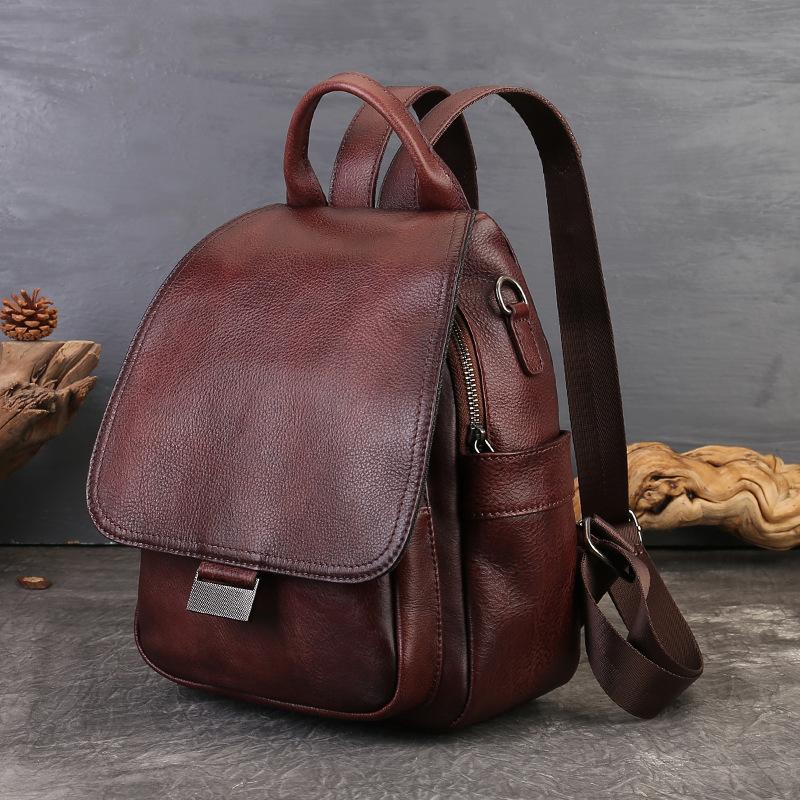 

Johnature Genuine Leather Backpack Casual And Versatile Large Capacity Shoulder Bags Women s Flip Backpack кавовий