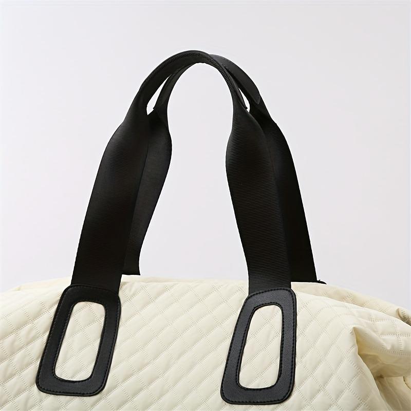 Women's Large Capacity Quilted Travel Duffel Bag with Rhombus Pattern,Solid Color Overnight Bag with Multiple Pockets, Women's Leisure Tote Bag