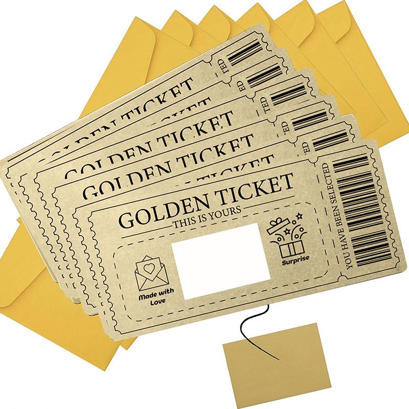 Scratch Off Ticket Golden Ticket Scratch-Off Card Raffle Gift Surprise Scratch-Off Card With Envelope Party Favor Cinema Voucher