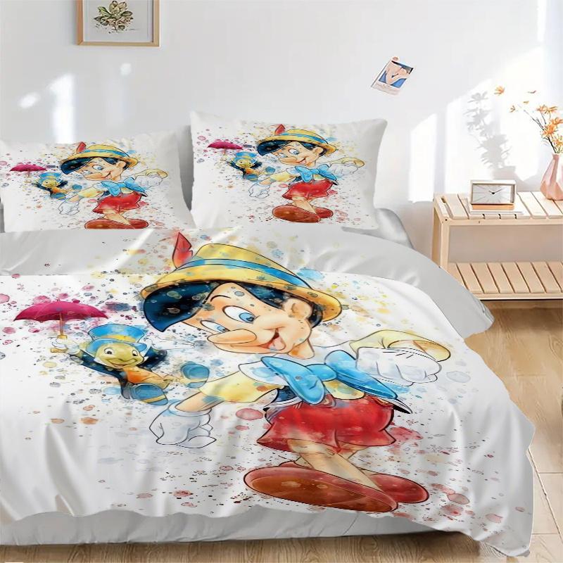 3pcs Pinocchio & Jiminy Cricket Watercolor Art Print Cover Set Ultra Soft, Breathable, and Comfortable Bedding with Stylish Design for Bedroom an