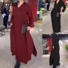 Fashion Autumn Winter Solid Color Print Long Sleeve POLO-Neck Casual Dresses International Design