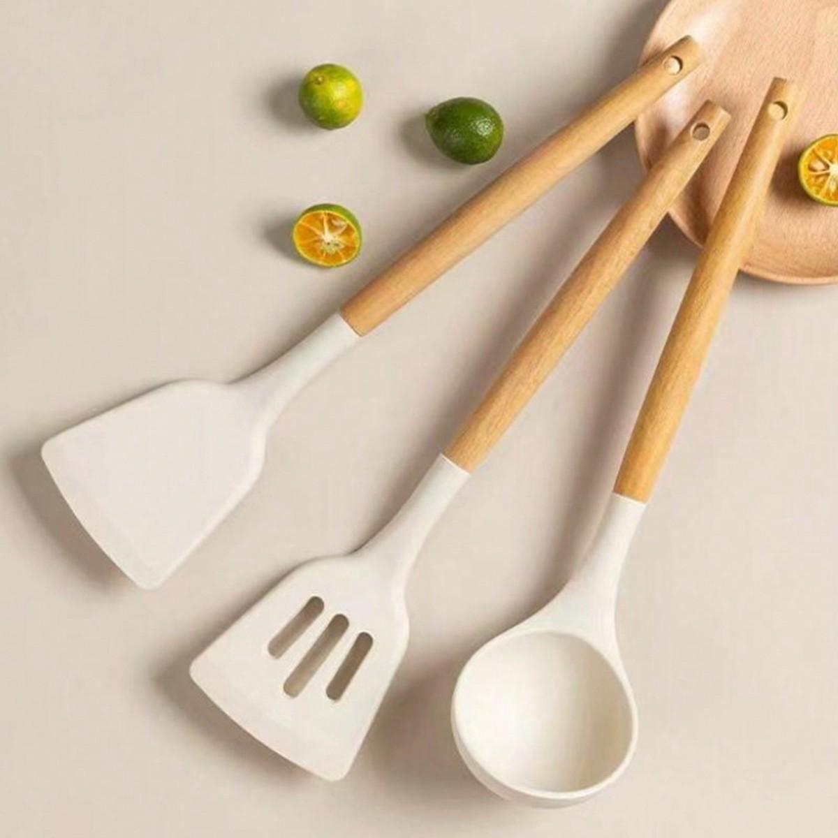 

1 набор китайская деревянная ручка силиконовая лопатка лопатка для кастрюли для приготовления пищи антипригарная кастрюля бытовая кухня белые силиконовые кухонные принадлежности белый