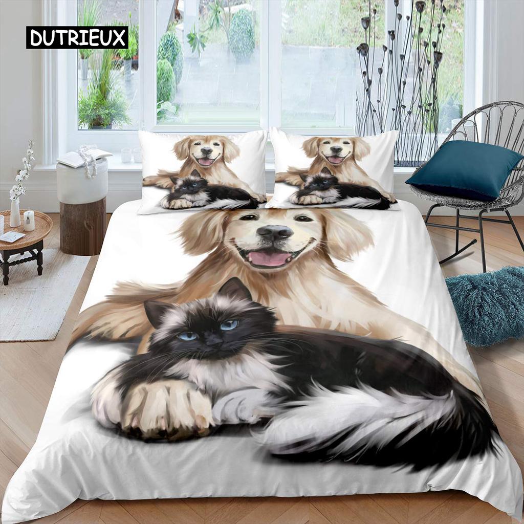 3D Digital Printing 2/3pc Animal Cat Pattern Quilt Cover Pillowcase Double Bed Set Cover Quilt Soft Microfiber Bedding Set