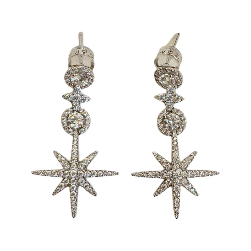APM Monaco Meteor shape design, synthetic cubic zirconia earrings, same style for men and women, silver white WE15009OX
