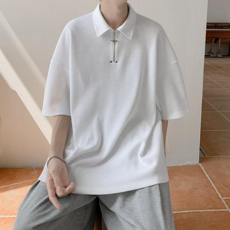 

Поло с коротким рукавом на лацканах Летняя футболка Корейская версия Свободная и универсальная футболка Топ 3XL белый