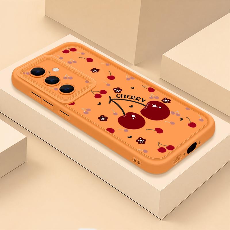 Red Cherry Print Lens Protection Soft Case For Samsung S25 S26 Ultra S24 FE S23 Plus A16 A56 A36 A55 A26 A25 A15 A35 A54 A17 A27 A37 A57 Phone Cover