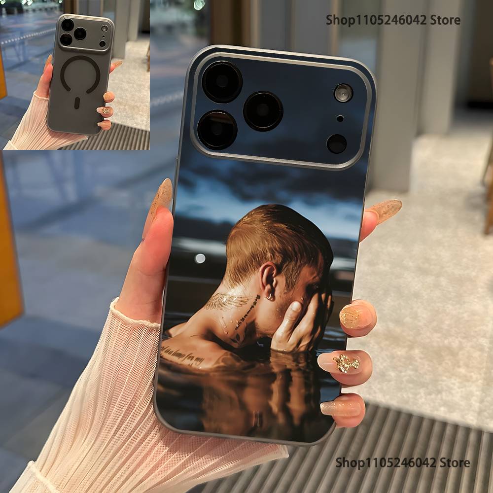 J-Justin B-Bieber Swag II Průhledný šedý kryt na telefon Pro iPhone 17,16,15,14,13,12,11,Pro,Max,Plus Magnetické bezdrátové nabíjení