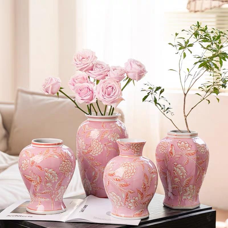 Blue and White Porcelain Vase Pink Pot Chinese-style Retro Porcelain Jars Flower Vase Flowerpot Home Decoration Accessories