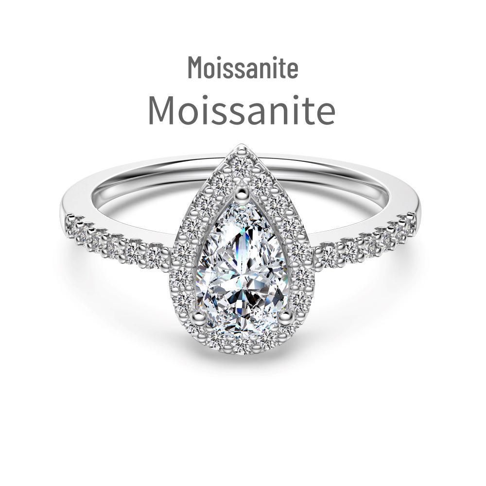Sterling S925 Moissanite Water Drop Jewelry Set: Light Luxury Silver Ring, Earrings, and Necklace for Women. Pure Silver