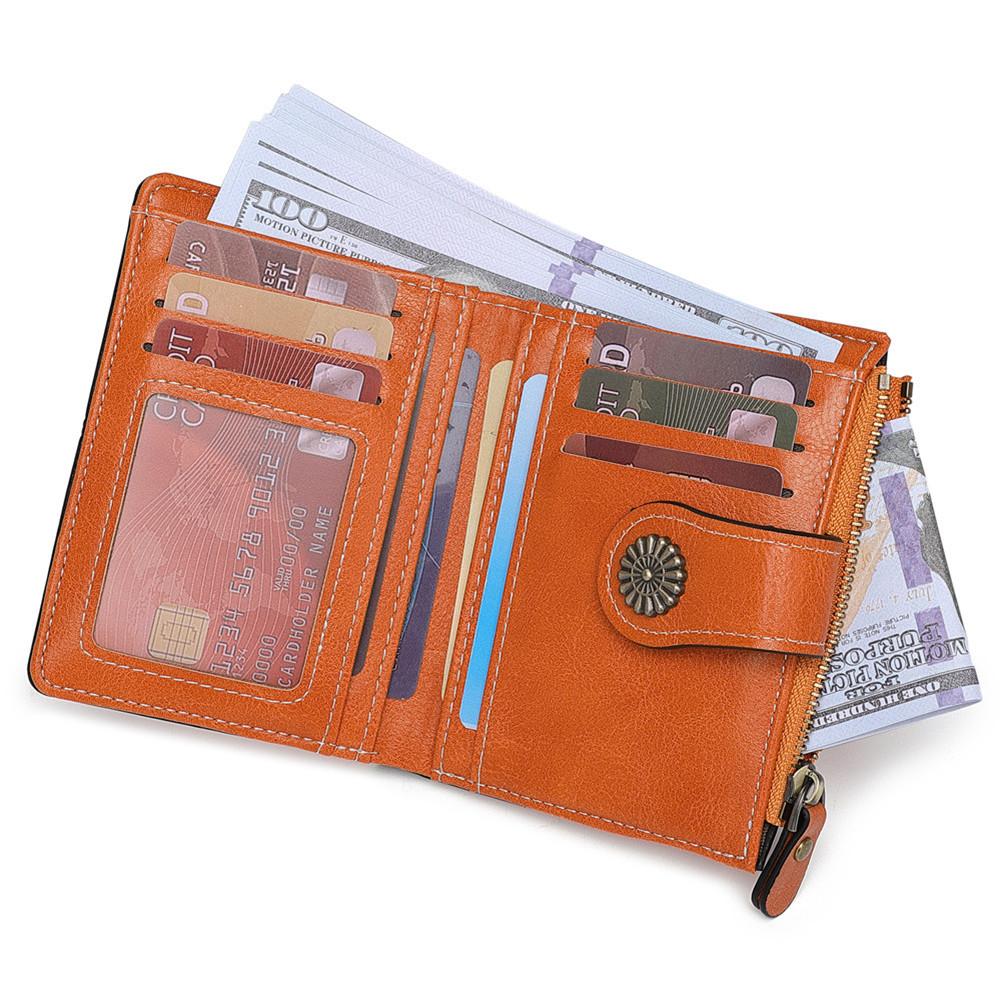 

Полый женский кошелек, короткие кожаные кошельки, клатч, большой вместительный кошелек на молнии, сумка для денег, держатель для карт оранжевый