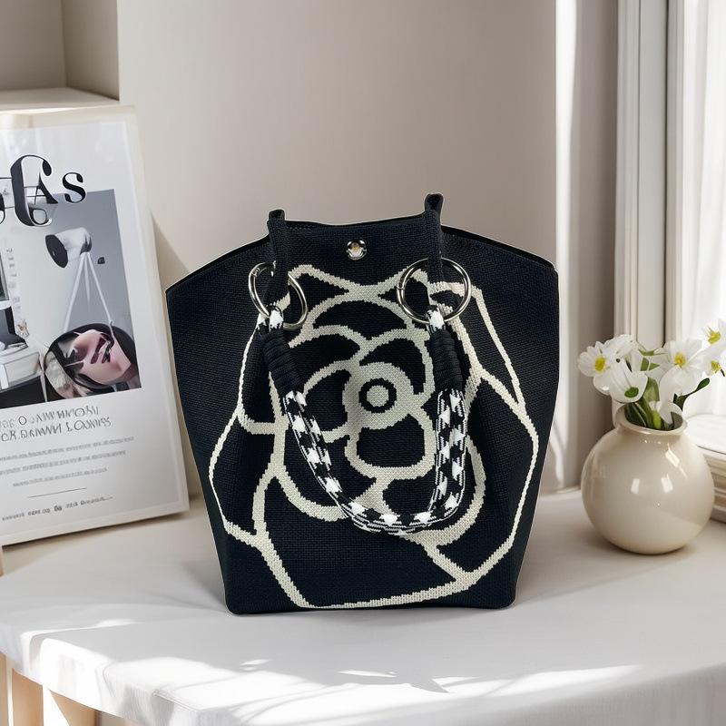 Handgestrickte Handtasche mit großem Fassungsvermögen, lässige, tragbare Pendler-Tragetasche, Umhängetasche, vielseitige Alltags-Handtasche