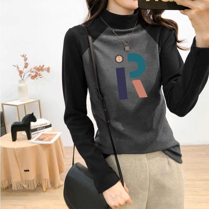Women's Fleece Raglan Sleeve Turtleneck Long-Sleeve T-Shirt for Autumn/Winter, Printed Base Layer Top.