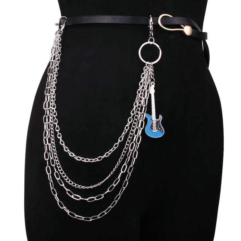 Punk Guitar Pendant Metal Waist Chain For Men Women Youths Fashion Belt Accessory