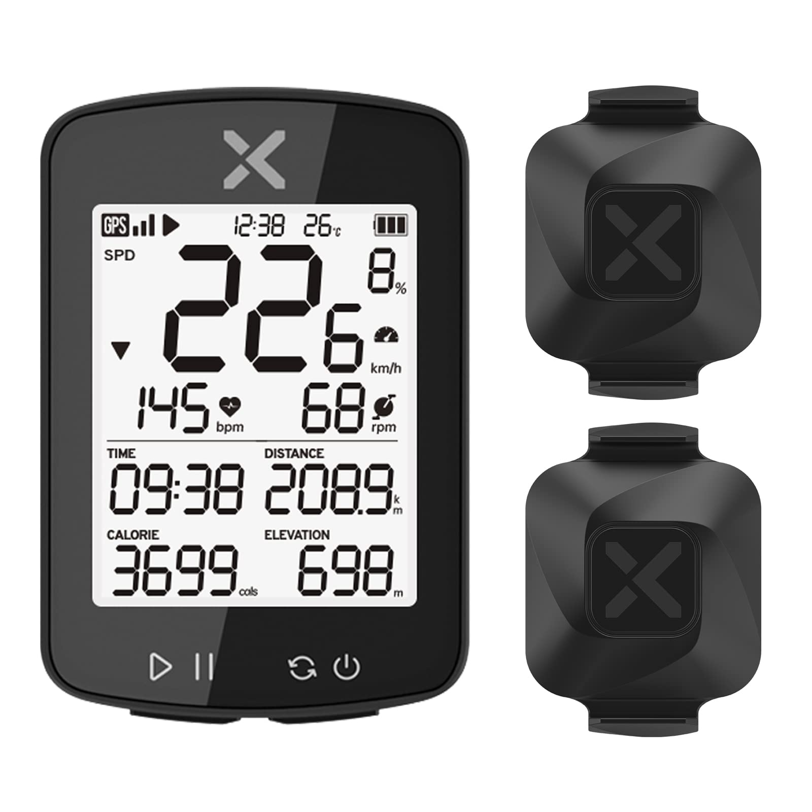 

XOSS GPS Cycling Computer with Speed and Cadence Sensor and Compatible and Vortex 2 Set, Wireless, Bluetooth, ANT+ (G+2 Sensors) чорний