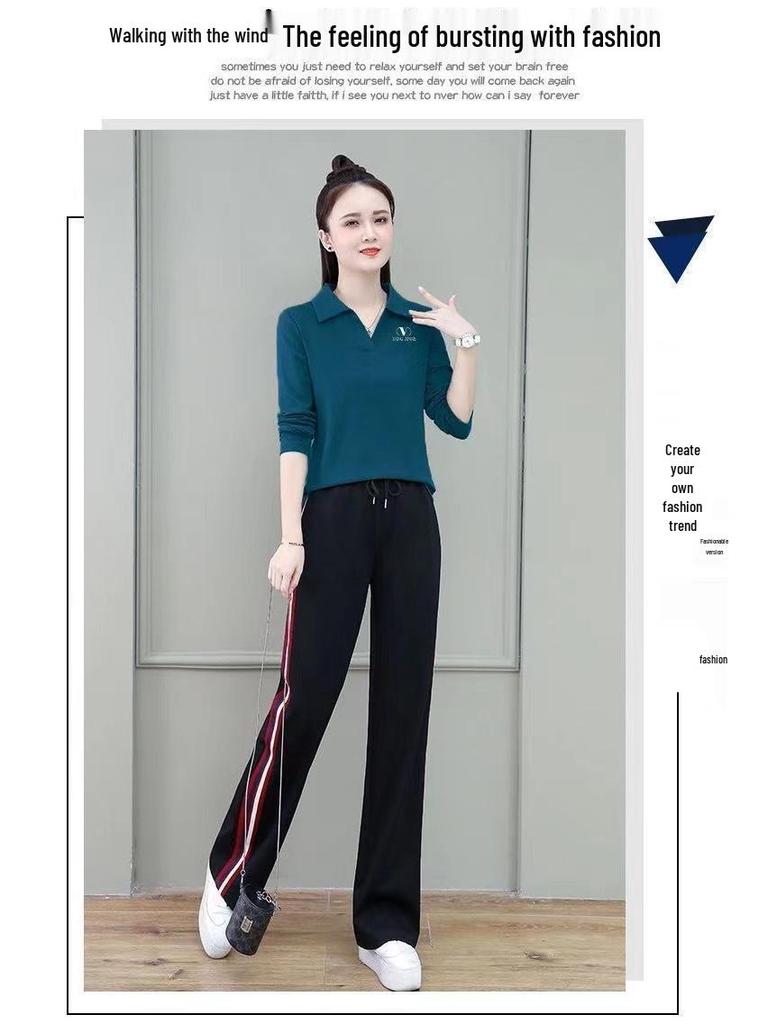 Cross-Border Women's Plus Size Long-Sleeve Polo T-Shirt – Spring, Autumn, and Winter Fashion for Middle-Aged.