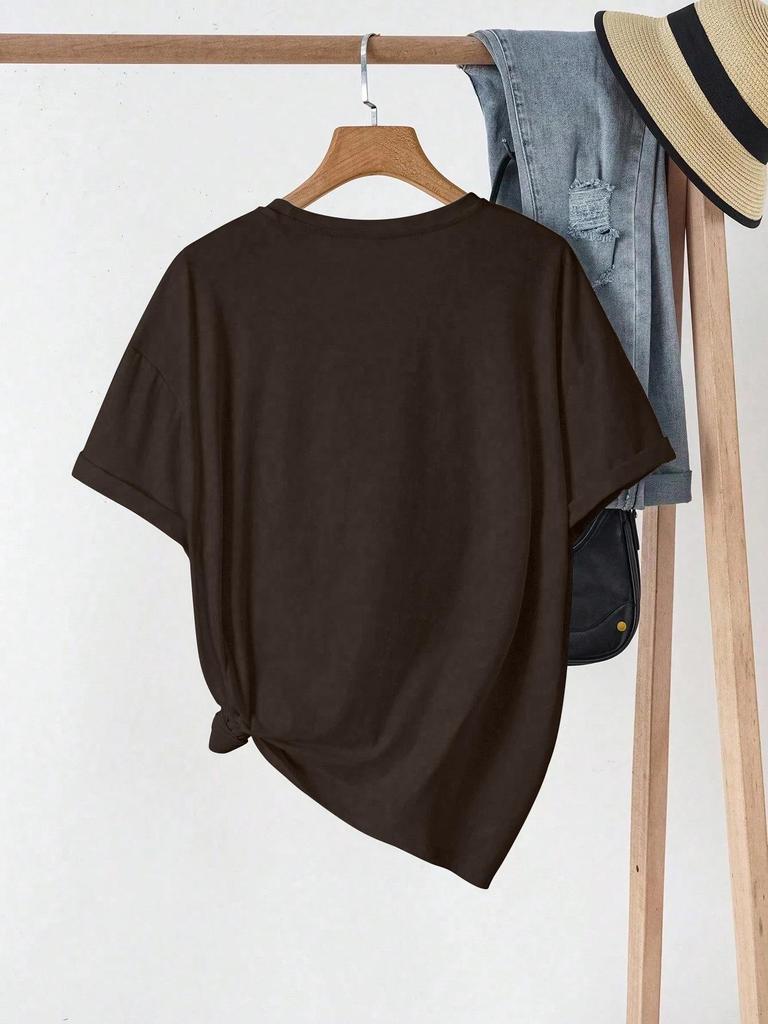 Women's Multi-color Round Neck Short Sleeve Casual Sport Top - Solid & Printed Loose Fit